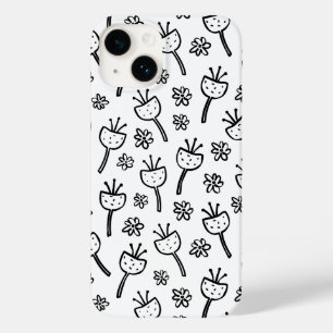 Coque iphone de fleurs de gribouillis noir et blan