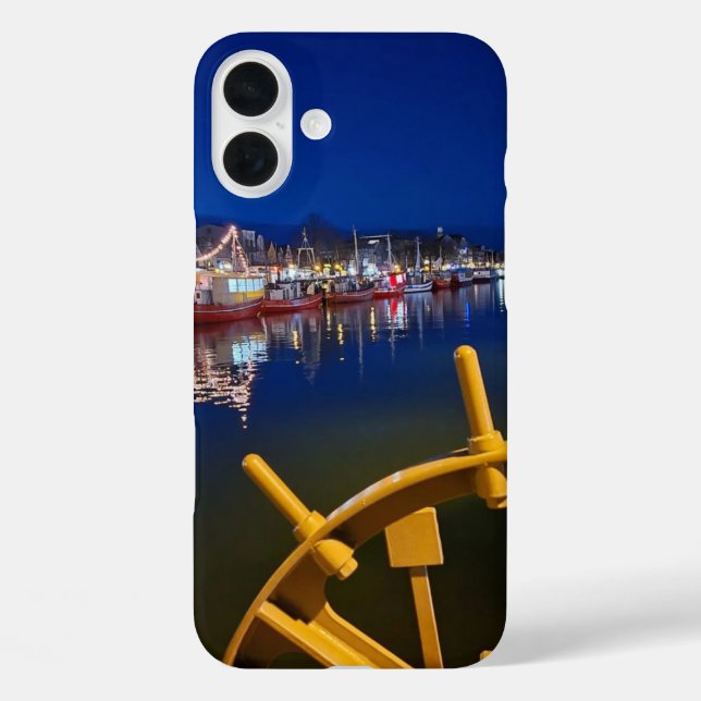 Coque iphone de la scène de bateau de nuit du port (Verso)