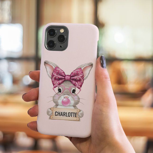 Coque iphone de lapin floral personnalisé (Personalized Floral Bunny iPhone Case)