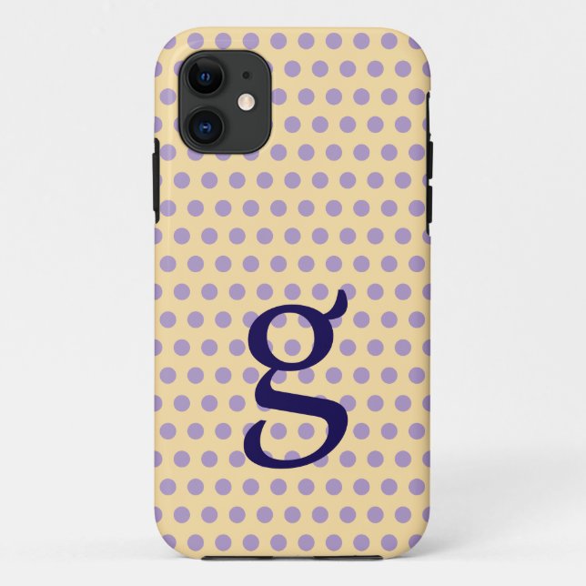 Coque iphone de monogramme à points de polka viole (Dos)