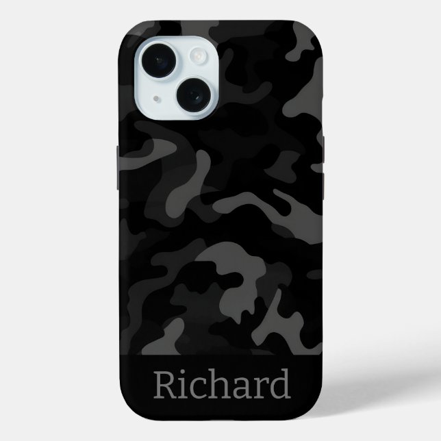 Coque iphone de monogramme de Camouflage noir (Verso)