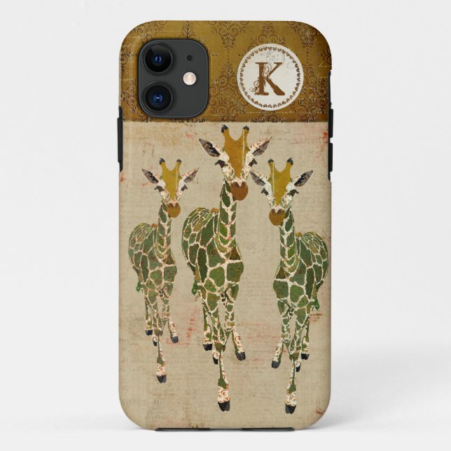 Coque iphone de monogramme de damassé de girafes (Dos)