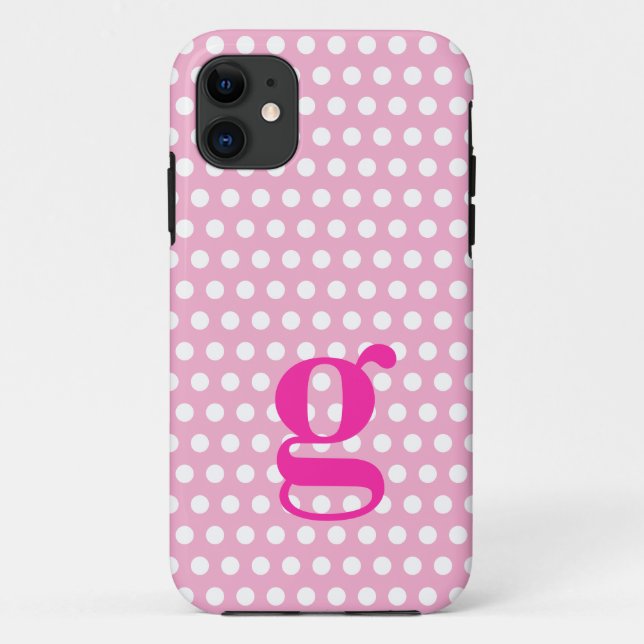Coque iphone de monogramme de point rose (Dos)