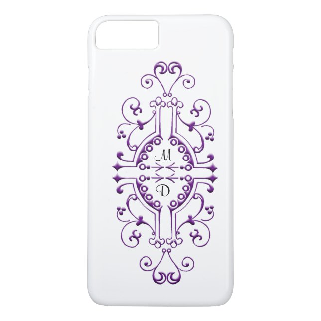 Coque iphone de monogramme violet et blanc (Dos)