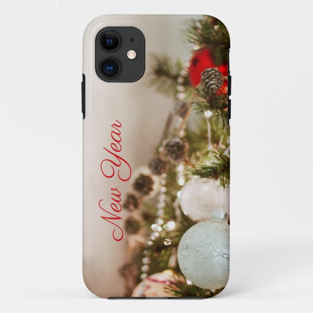 Coque iphone de Noël Brown pinecone-blanc bauble (Dos)