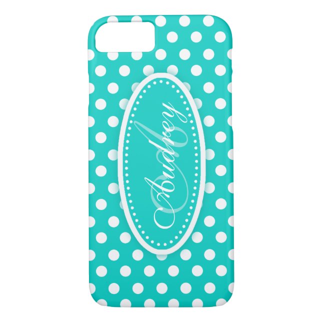 Coque iphone de nom d'aqua turquoise Polka dot (Dos)