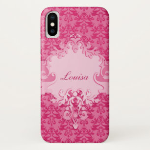 Coque iphone de nom de short de rose de damassé