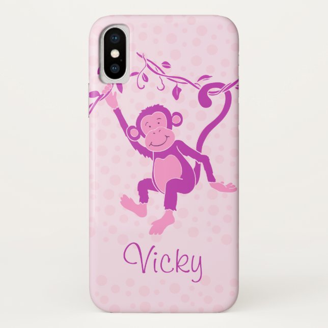 coque iphone de nom de singe violet et rose (Dos)