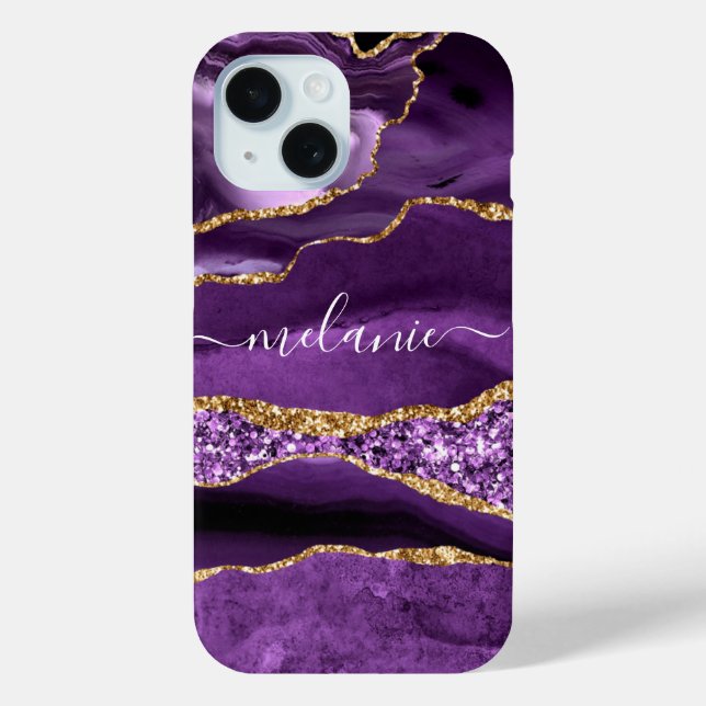 Coque iphone de nom personnalisé Agate Purple Gold (Verso)