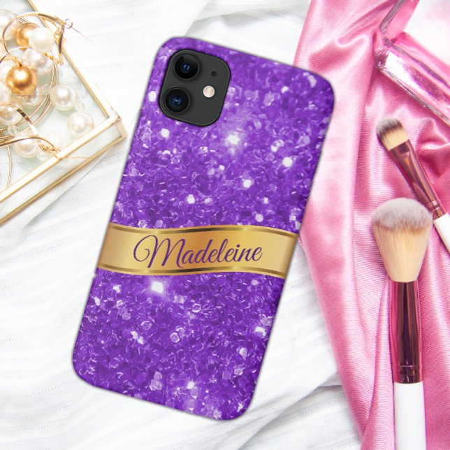 Coque iphone de nom personnalisé Glitzy Purple (Créateur téléchargé)