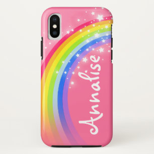 Coque iphone de nom rose arc-en-ciel