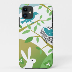 Coque iphone de printemps des oiseaux et des lapin