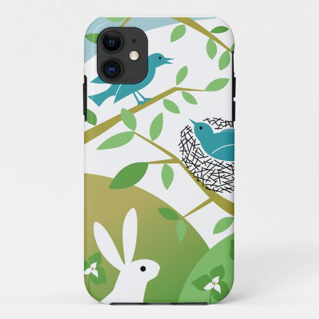 Coque iphone de printemps des oiseaux et des lapin (Dos)