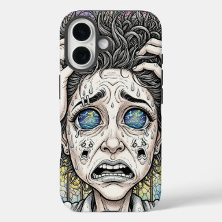 Coque iphone de visage surréaliste psychédélique -