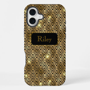 Coque iPhone 16 Plus Déco artistique glamour avec étincelles dorées et