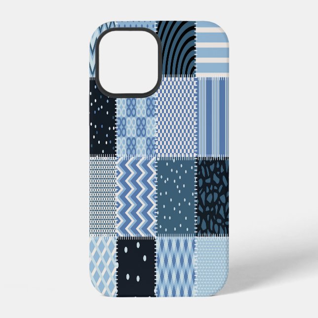 Coque iPhone Décor de courtepointe, patchwork géométrique, tons (Verso)
