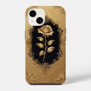 Coque Pour iPhone 14 Décoration de rose embellie dorée