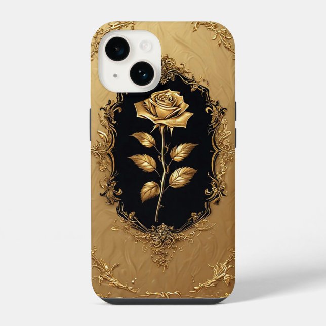 Coque iPhone Décoration de rose embellie dorée (Verso)