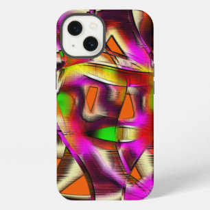 Etui iPhone 13 Découpes colorées et tordues avec rose et sculptée