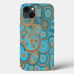 Etui iPhone 13 Dégradé de cercle concentrique Orange Rouille Turq