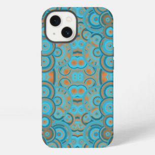 Etui iPhone 13 Dégradé de cercle concentrique orange rouille turq