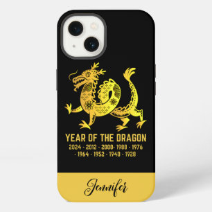 Etui iPhone 13 Dégradé doré Année du Dragon Zodiaque Nom Noir
