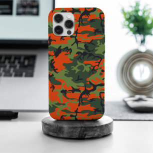 Coque iPhone 15 Pro Max Déguisement camouflage orange et vert, Militaire,