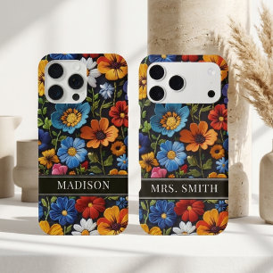 Coque iPhone 15 Pro Max Demoiselle d'honneur Faux Broderie Floral Nom de