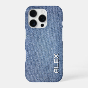 Coque iPhone 16 Pro Dénim bleu texture - Motif de tissu classique