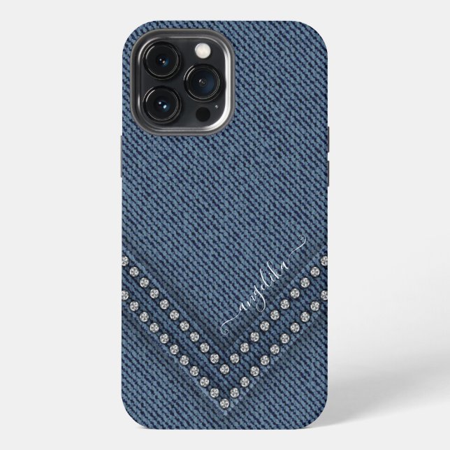 Coque iPhone Denim foncé avec rhinestones en forme de V (Verso)