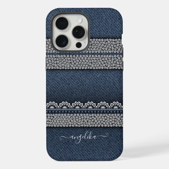 Coque iPhone Denim & Rhinestones Chic (Verso)
