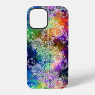 Coque iPhone 12 Dentelle blanche sur papier de soie arc-en-ciel