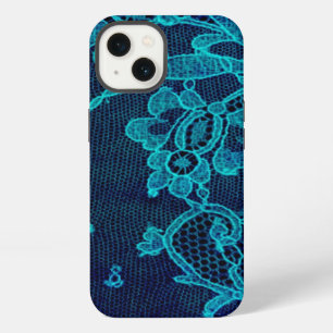 Etui iPhone 13 Dentelle bleu marine victorienne féminine parisien