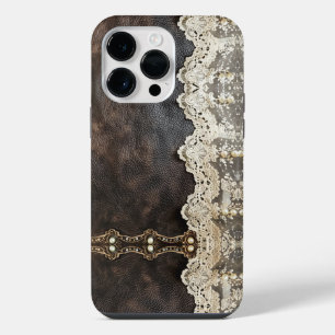Coque Pour Pour iPhone 14 Pro Max Dentelle en cuir Vintage romantique Look Femmes