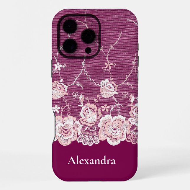 Coque iPhone Dentelle florale rose (Verso)