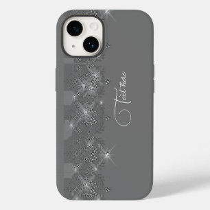 Coque Pour iPhone 14 Dentelle gris et argent élégant diamant brillant