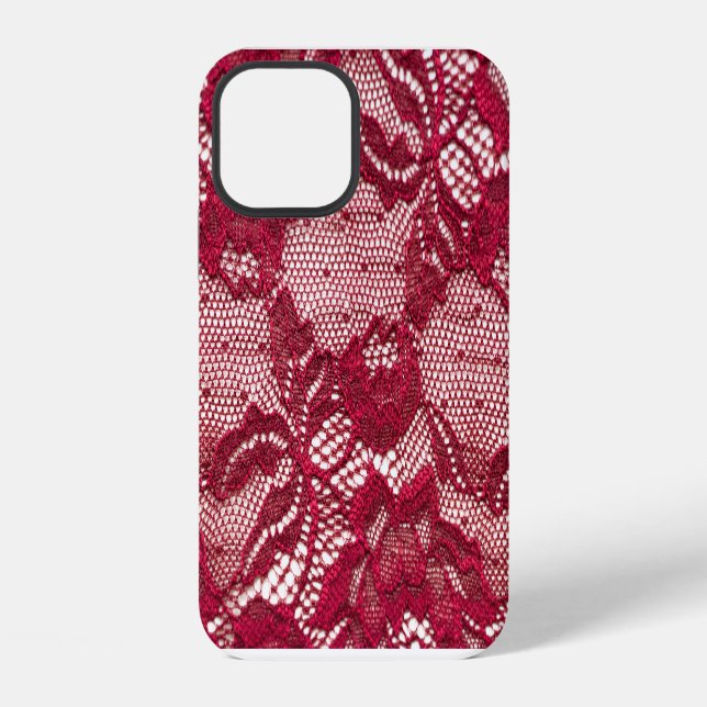 Coque iPhone Dentelle rouge : textile jacquard élastique. (Verso)