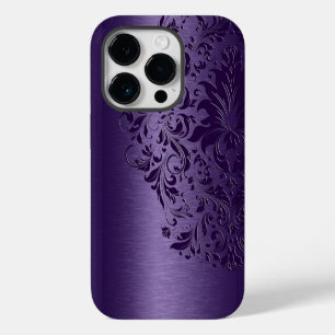 Coque Pour iPhone 14 Pro Dentelle violette en aluminium brossé métallisé vi