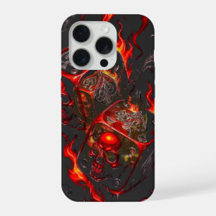 Coque iPhone 15 Pro Dés à crâne enflammé - Graphisme rebelle à haut ri