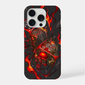 Coque iPhone 15 Pro Dés à crâne enflammé - Graphisme rebelle à haut ri