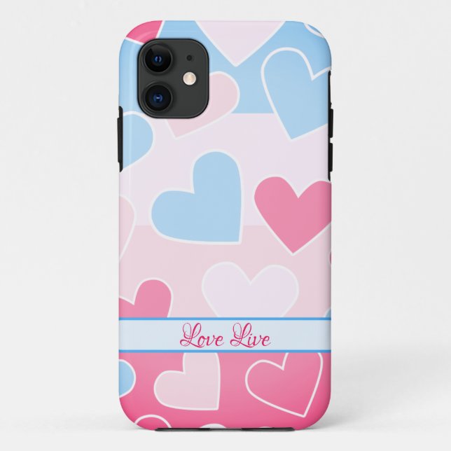 coque iphone des coeurs motifs bleu-rose (Dos)