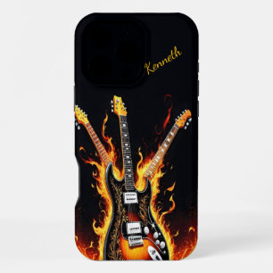 Coque iPhone 16 Pro Max Des guitares électriques éclatent en flammes au co