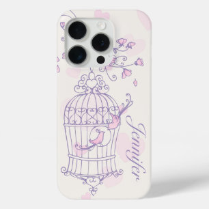 Coque iphone des oiseaux et des cages rose et viol