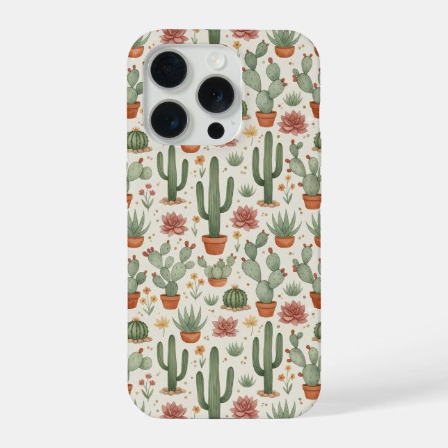 Coque iPhone Desert Cacti Succulent Seamless Pattern (Verso)