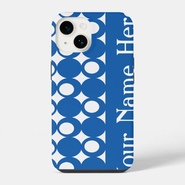 Coque iPhone Design de boule bleu denim avec nom (Verso)