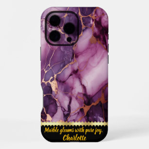 Coque iPhone 16 Pro Max Design de marbre violet superbe aux accents dorés