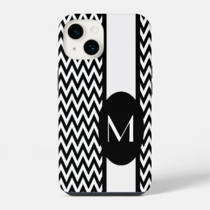 Coque Pour iPhone 14 Design élégant chevron noir avec monogramme