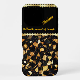 Coque iPhone 16 Pro Max Design élégant en marbre noir et or
