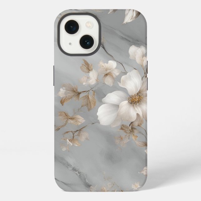 Coque iPhone Design en marbre de pierre - Fleurs (Verso)