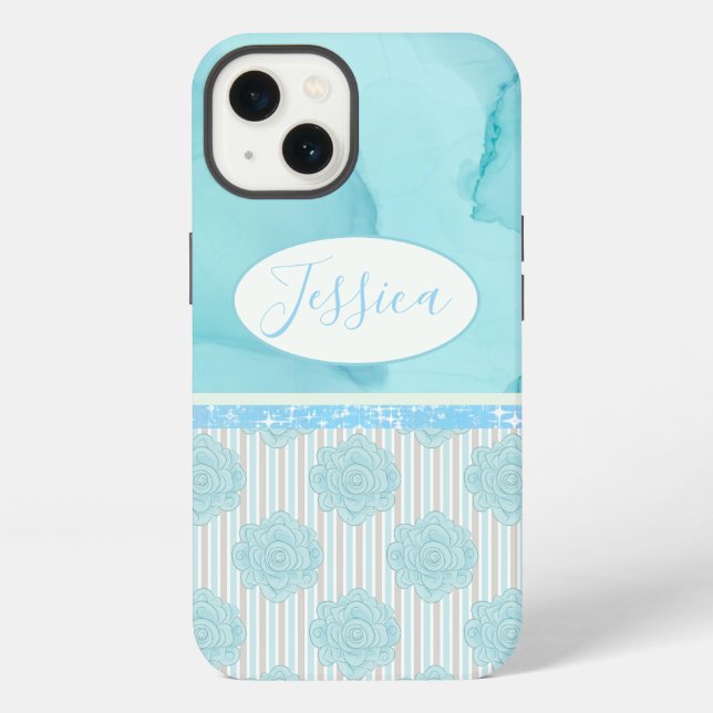 Coque iPhone Design floral à ressort multi-bleu (Verso)